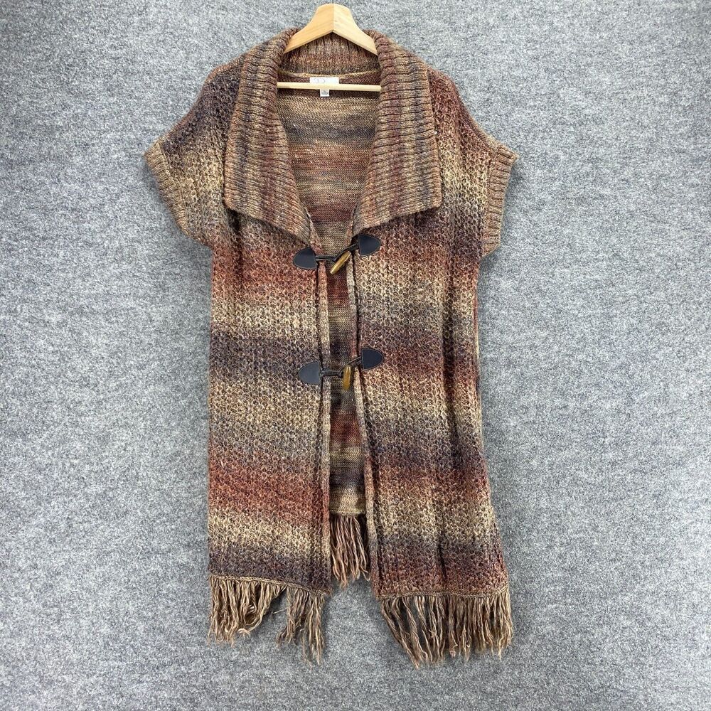 Ponsesa Cardigan Women XL Brown Striped Collared Short Sleeve Knit Acrylic
